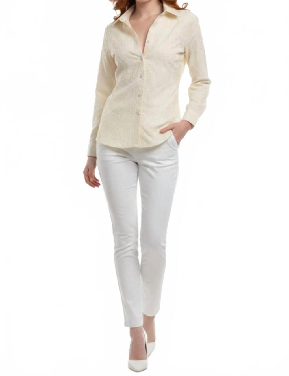 NEW HESTER & ORCHARD floral embroidered button-down shirt in ivory